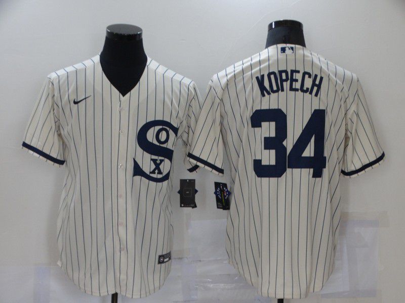 Men Chicago White Sox 34 Kopech Cream stripe Dream version Game Nike 2021 MLB Jerseys